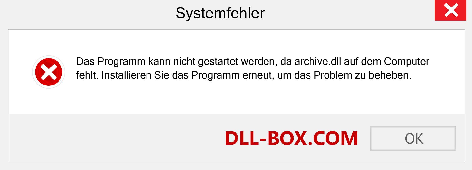 archive.dll-Datei fehlt?. Download für Windows 7, 8, 10 - Fix archive dll Missing Error unter Windows, Fotos, Bildern